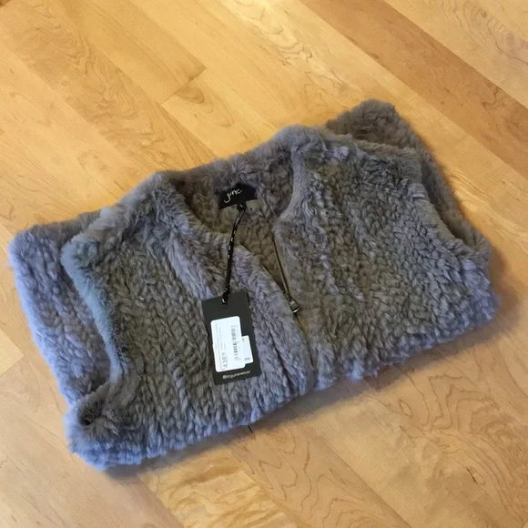 JUNE | Twist Knit Rabbit Fur Zip Up Vest In Dove - Picture 2 of 12